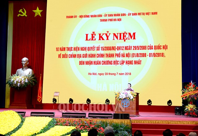 TOÀN VĂN PHÁT BIỂU CỦA CTQH NGUYỄN THỊ KIM NGÂN TẠI LỄ KỶ NIỆM 10 NĂM THỰC HIỆN ĐIỀU CHỈNH ĐỊA GIỚI HÀNH CHÍNH TP. HÀ NỘI